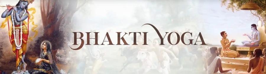 Bhakti Yoga banner from Vedavarsity, depicting Krishna and devotees in scriptural study